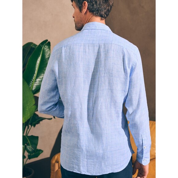 FAHERTY Shirt Reserve Linen Button Up Top Azure Glen Blue Plaid Preppy Size 2XL - Picture 3 of 10